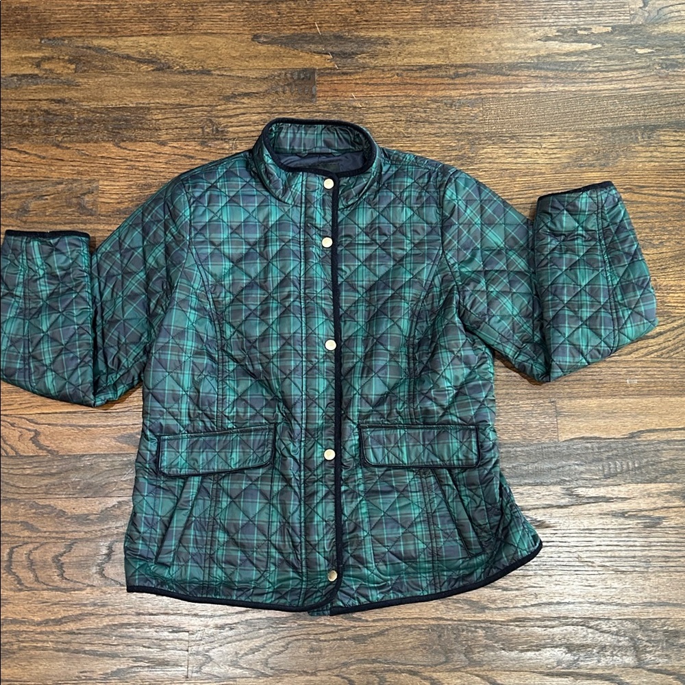 Talbots‎ Quilted Blue/Green Plaid Jacket Size Large Petite